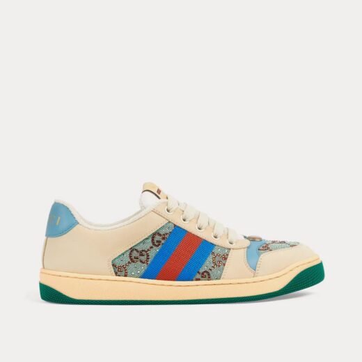 Gucci Baskets basses Screener avec cristaux et logo GG beige/bleu/vert – 35