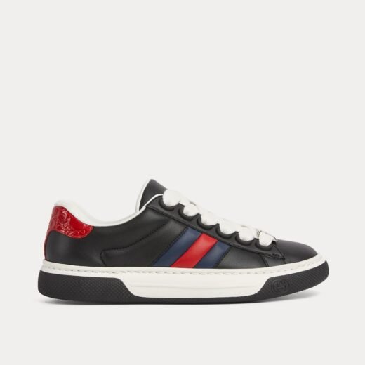 Gucci Baskets basses épaisses en cuir noir Screener avec bande Web – 35