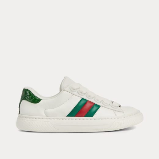 Gucci Baskets basses épaisses en cuir blanc Screener avec bande Web – 35