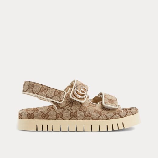 Gucci Sandales Double G en toile GG beige/marron foncé – 35