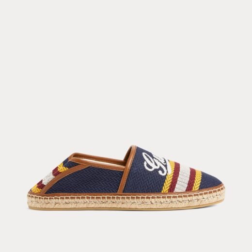 Gucci Espadrilles en tissu bleu/multicolore avec inscription Gucci – 35
