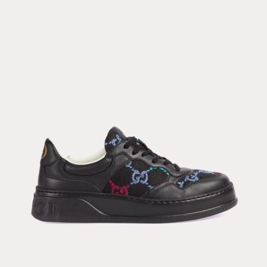 Gucci Baskets basses noires en cuir multicolore GG Fabric – 35