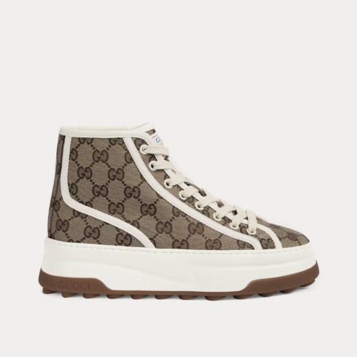 Gucci Baskets montantes GG Original en toile beige/ébène – 35