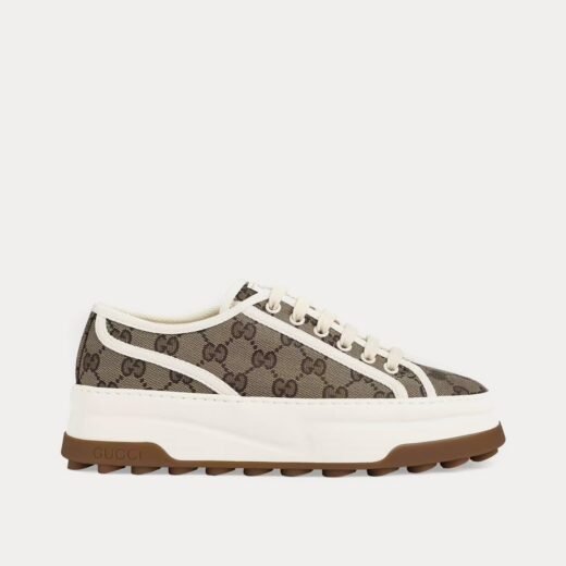 Gucci Baskets basses GG Original en toile beige/ébène – 35