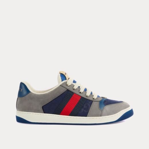 Gucci Baskets basses en daim bleu et rouge GG Screener grises – 35