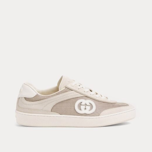 Gucci Baskets basses en daim beige clair avec G entrelacés – 35