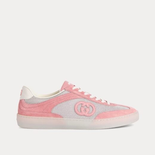 Gucci Baskets basses en daim rose avec G entrelacés – 35
