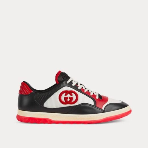 Gucci Baskets basses MAC80 en cuir noir/blanc/rouge – 35