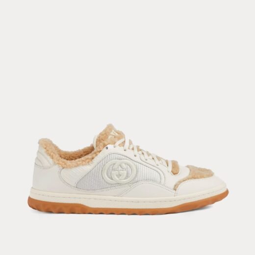 Gucci Baskets basses Mac80 en cuir et laine mérinos blanc cassé/beige – 35