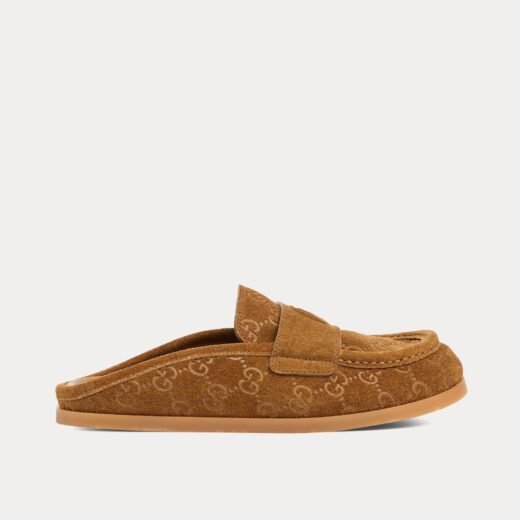 Gucci Mules Double G avec GG en daim marron clair – 35