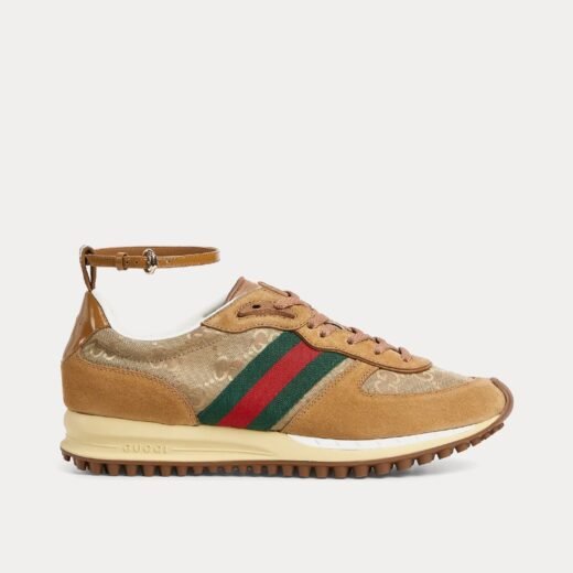 Gucci Baskets basses Re-Motion en nylon et daim marron clair GG – 35