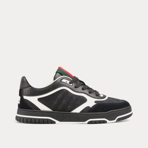 Gucci Baskets basses Re-Web en cuir et toile GG originales noires et blanches – 35