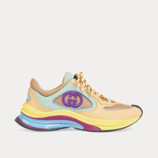 Gucci Baskets basses Run en daim jaune/turquoise – 35