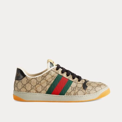 Gucci Baskets basses Screener avec toile GG Supreme beige/ébène – 35