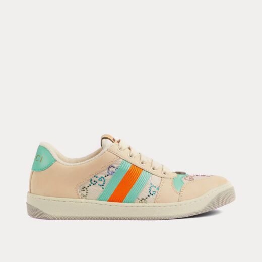 Gucci Baskets basses Screener avec cristaux et logo GG beige/vert/orange – 35