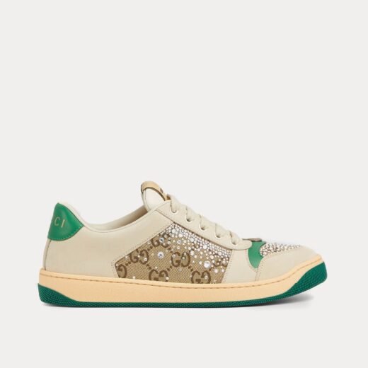Gucci Baskets basses Screener avec toile cristal GG ivoire/vert – 35