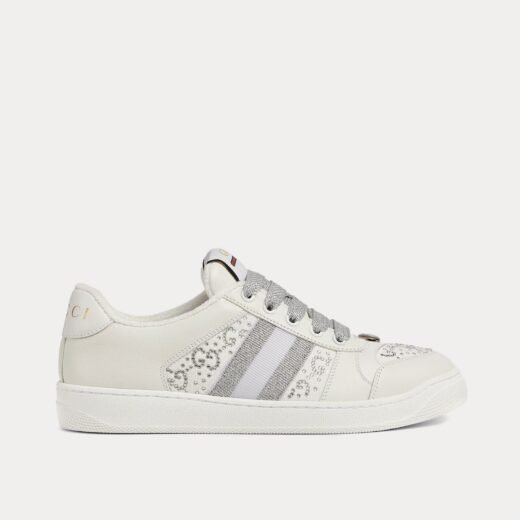 Gucci Baskets basses Screener avec toile cristal GG gris clair/blanc – 35