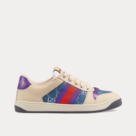 Gucci Baskets basses Screener avec bande Web GG lamé beige/bleu/violet – 35