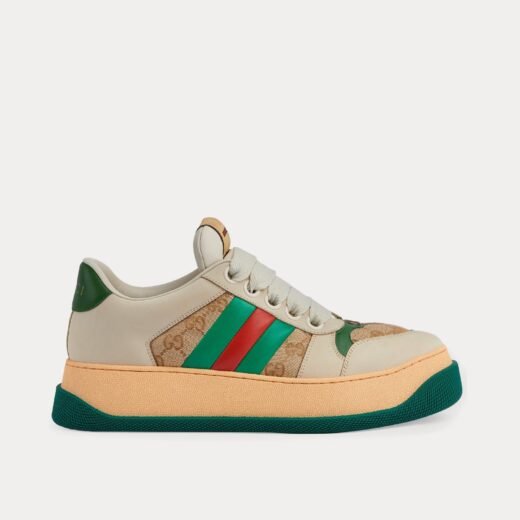 Gucci Baskets basses Screener avec bande Web et toile GG beige/vert – 35
