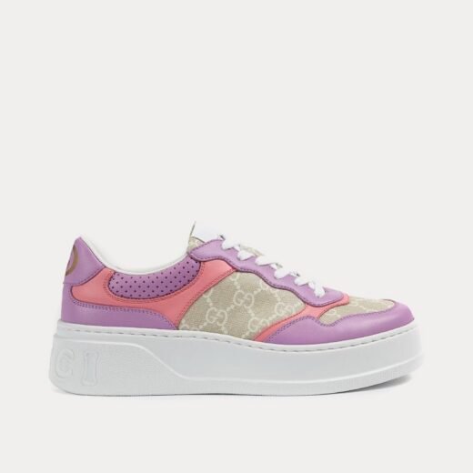 Gucci Baskets basses GG Supreme en toile rose/violet – 35