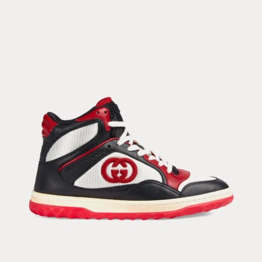 Gucci Baskets montantes MAC80 en cuir noir/blanc/rouge – 35