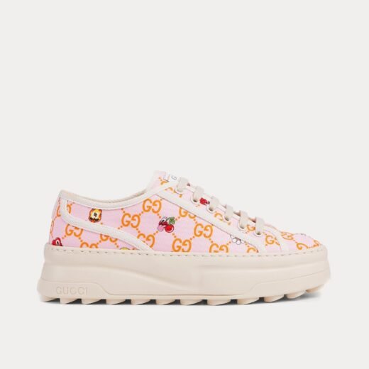 Gucci Baskets basses x Hattie Stewart en toile GG rose/ivoire – 35