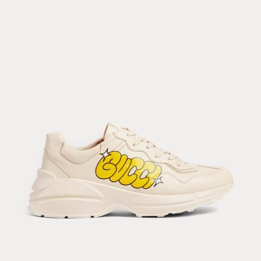 Gucci Baskets basses Rhyton en cuir blanc cassé avec sérigraphie x Hattie Stewart – 35