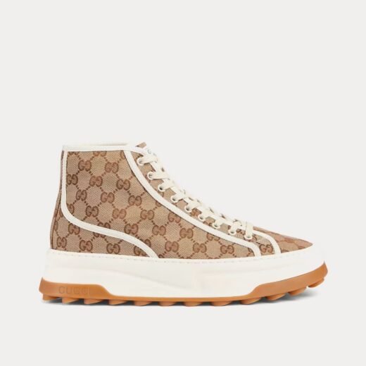Gucci Baskets montantes GG Original en toile beige/ébène – 35