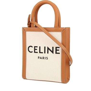 Sac bandoulière Celine Vertical mini en toile beige et cuir marron