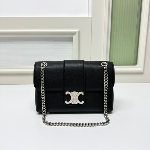 Celine Sac à Main Noir Élégant avec Chaîne Argentée