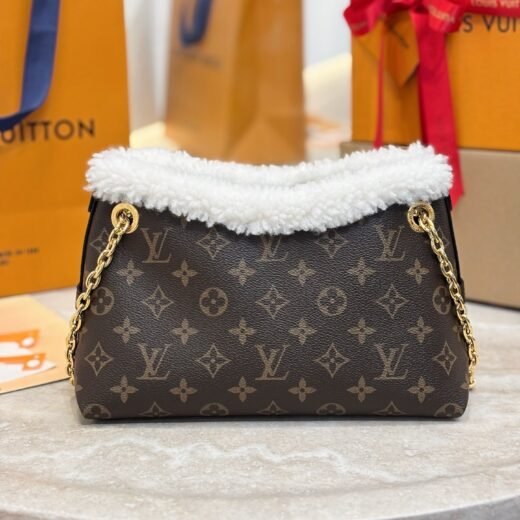 Louis Vuitton sac à main à bandoulière monogram marron avec bordure blanche