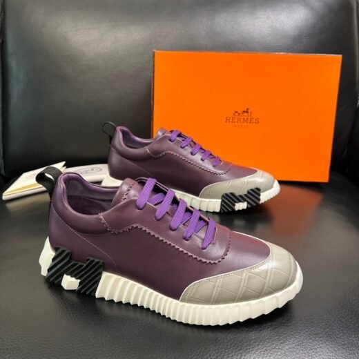 Hermès Bouncing – Violet prune / détails blanc cassé