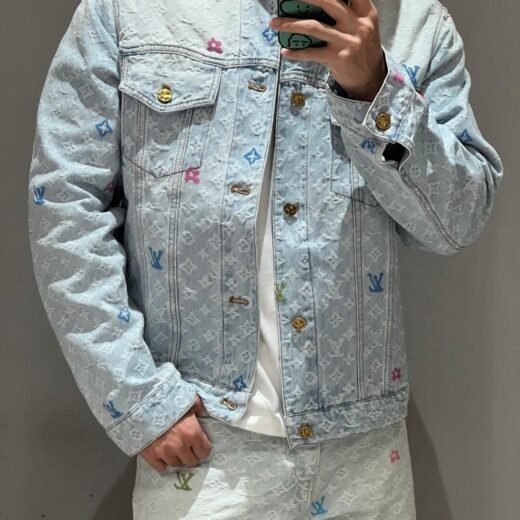 Louis Vuitton Veste en denim à monogramme multicolore bleu clair