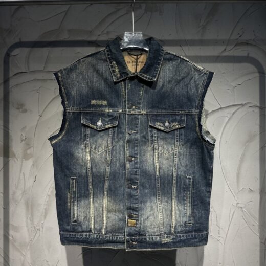 Balenciaga Jeans gilet denim destroyed – Bleu délavé