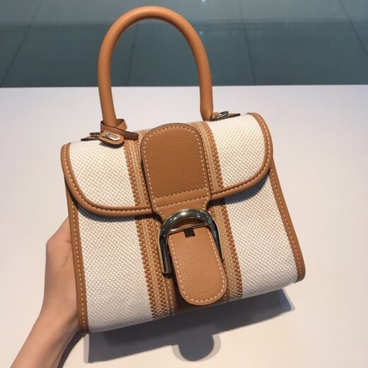 Delvaux Sac Brillant à rayures et boucle D – Écru / Camel