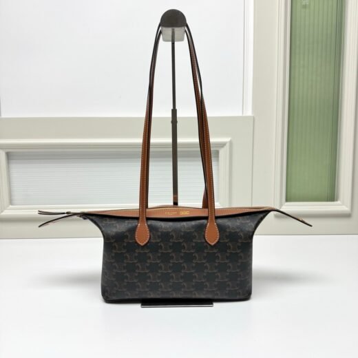 Celine Cabas à motif Triomphe – Marron foncé et camel
