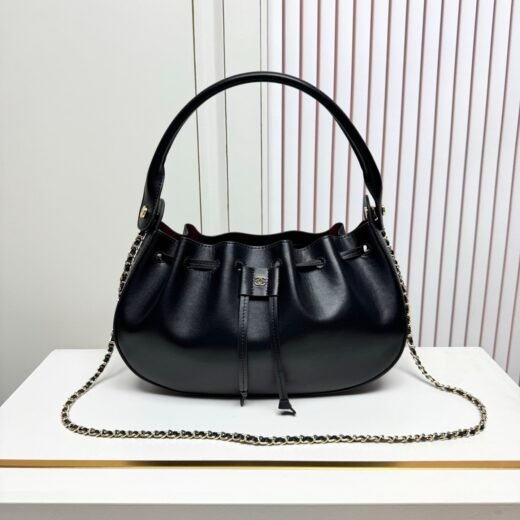 Chanel Sac froncé à anse et chaîne – Noir