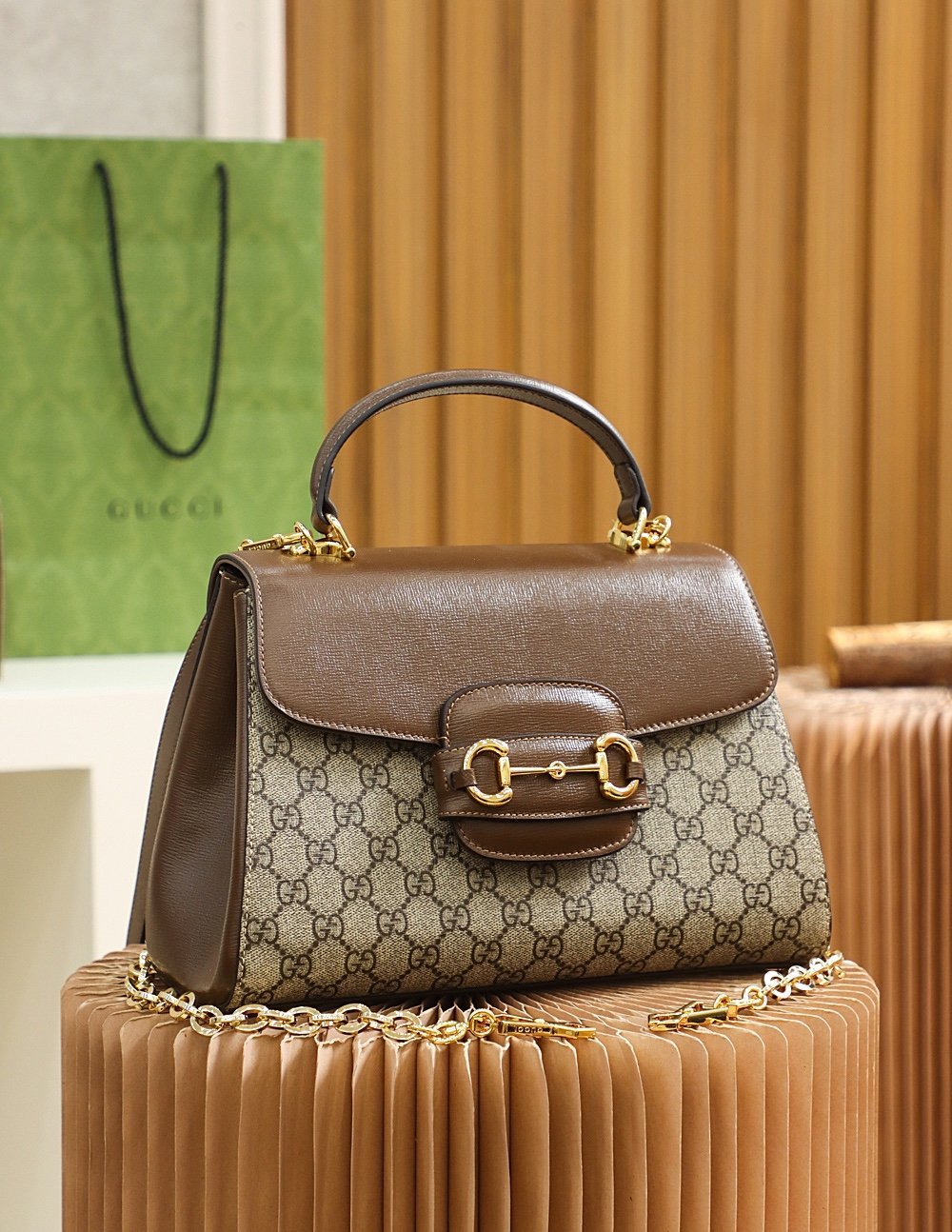 Gucci Horsebit 1955 sac à main GG beige et marron – Image 2