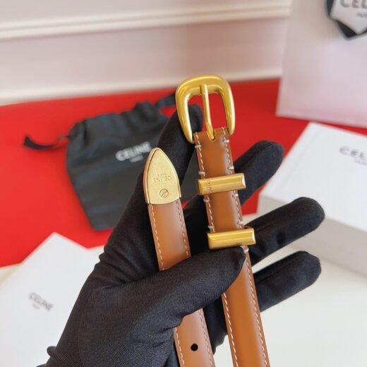 Celine ceinture fine camel à embout doré
