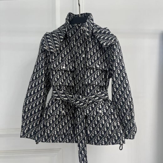 Dior Veste ceinturée Oblique noir et écru à poches cargo